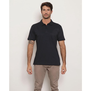 Polo Masculina Manga Curta Com Bolso Preto