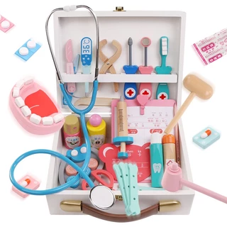 Conjunto De Brinquedos Médicos Para Crianças, Conjunto De Madeira Para Brincar De Fingir, Kit De Jogos Para Meninos, Meninas, Caixa De Medicamento De Dentista Médico Vermelho