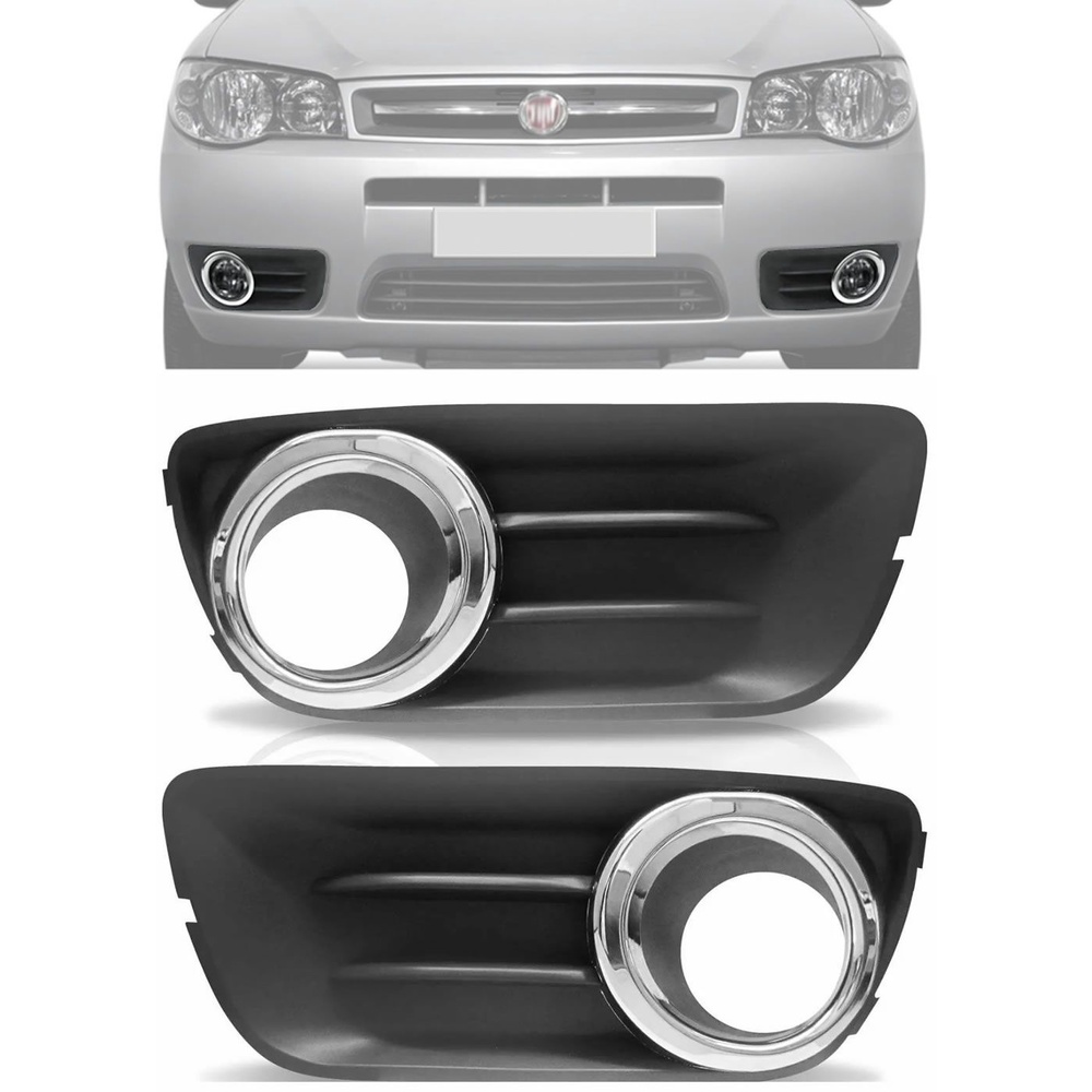 Par Moldura Farol de Milha Fiat Palio e Siena Economy 2009 2010 2011 2012 2013 2014 - Com Aro Cromado