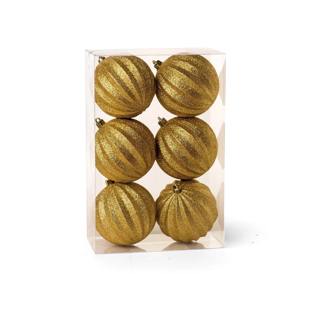 Jogo de Bolas Natalinas Gliter Dourado 6Pcs 8cm Maramelo Natal