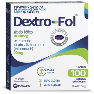 Dextro-fol  Ácido Fólico e Vitamina E- 100 Cáps. - Massime em Oferta na Shopee