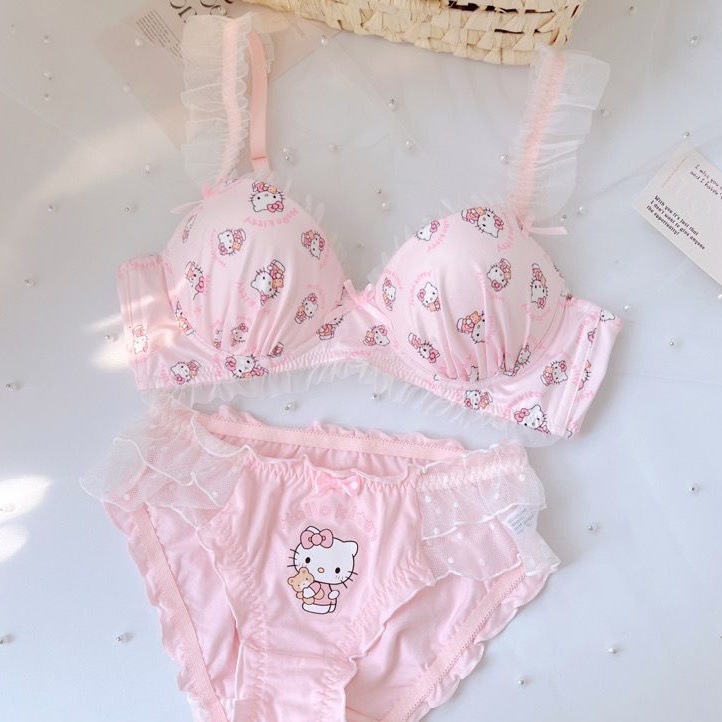 Sanrio Hello Kitty Bra Set Kawaii Underwear Set Comic Push Up