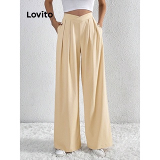 Lovito Calças Casuais Com Bolso Liso E Zíper Para Mulheres LNE31154 (Damasco)
