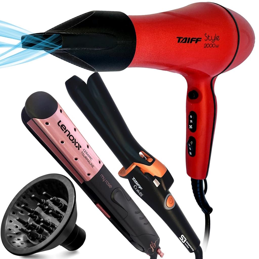 KIT TAIFF SECADOR DE CABELO E DIFUSOR E CHAPINHA TURMALINA E CACHEADOR ...