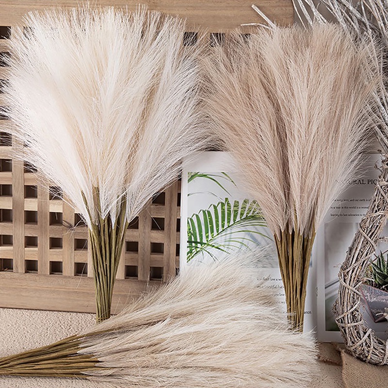 55cm 10PCS Pampas Fofos Boho Decor Flor Falsas Planta Reed Simulado Festa De Casamento Natal Decoração Artificial