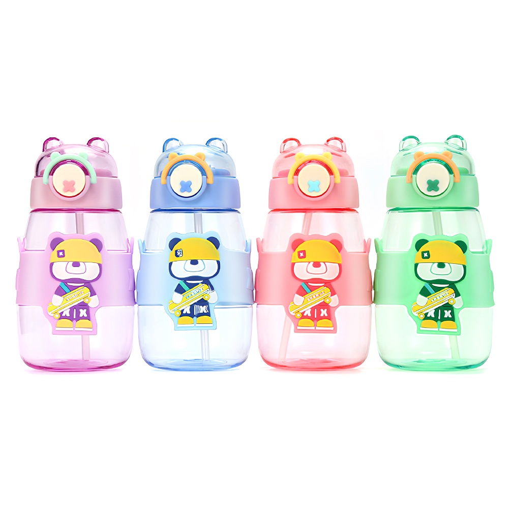 Garrafa De Urso Coelho Água Infantil Criança Portátil Com Desenho Multicolorido Com Adesivo 600/750ML