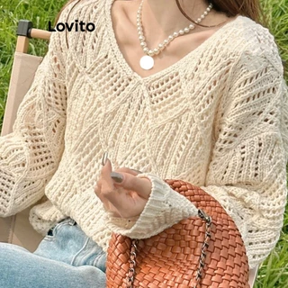 Lovito Top de Malha em Tecido Texturizado Casual para Mulheres LNA19032 (Branco)