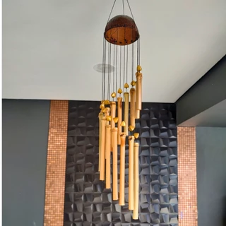 Mensageiro dos Ventos Caracol Sino Vento Mobile Bambu Natural 15 Tubos Casa Jardim Quintal Coco 2112