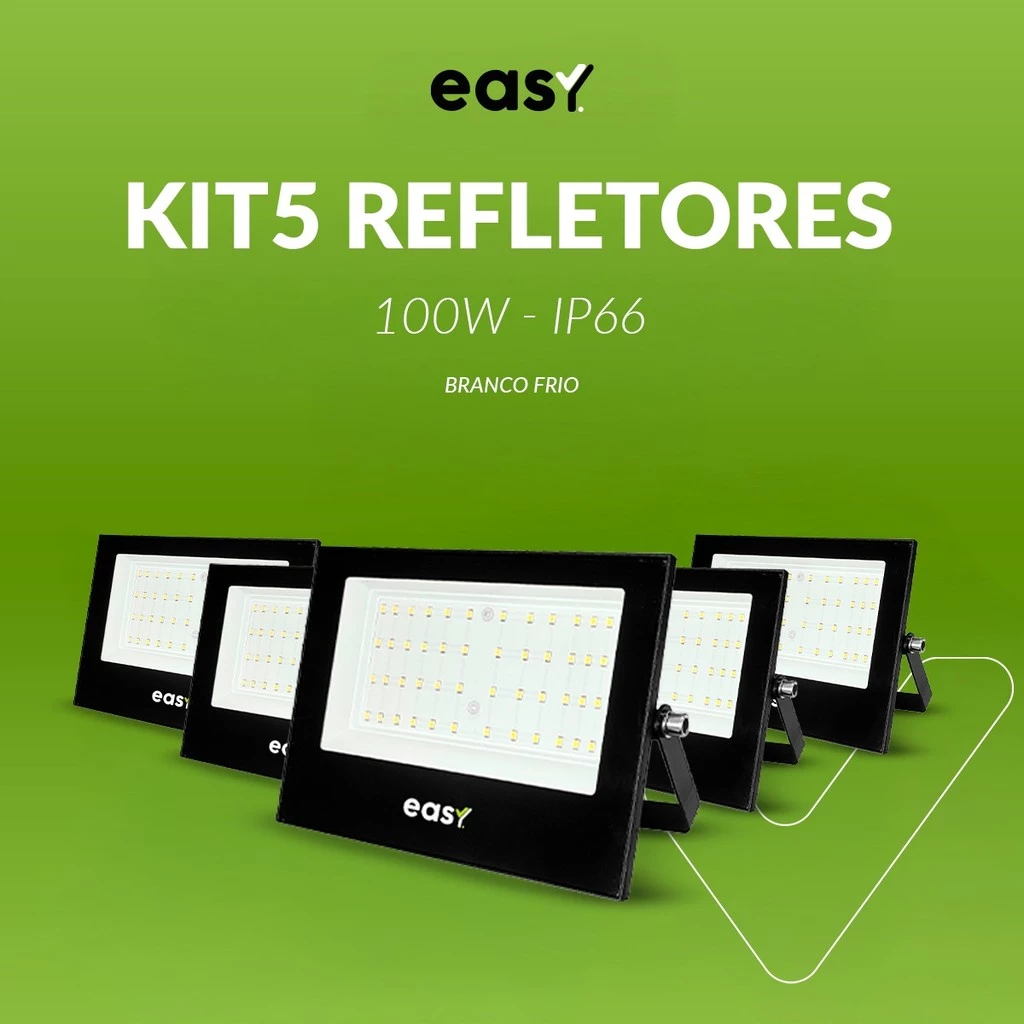 Kit 5 Refletor Led Externo 100w 6500k Branco Frio 110v/220v Ip66 a prova d água Codigo: 399041374-5 Easy By Avant