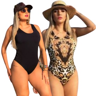 KIT 2 BIQUINI MAIO FEMININO PRAIA MODA BODY PRETO E ONÇA TOP