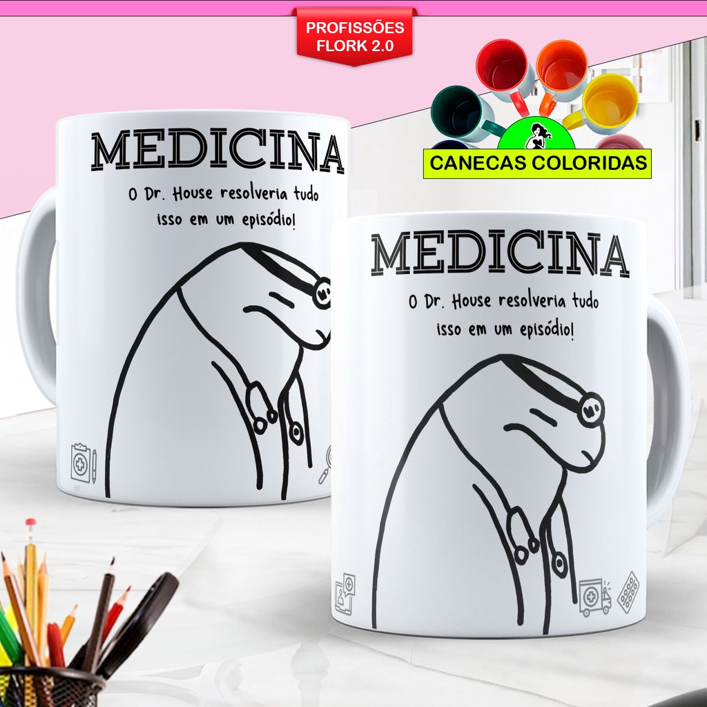 Caneca Personalizada Porcelana Medicina Médica Médico Profissão Flork Xícara de Café 325ml