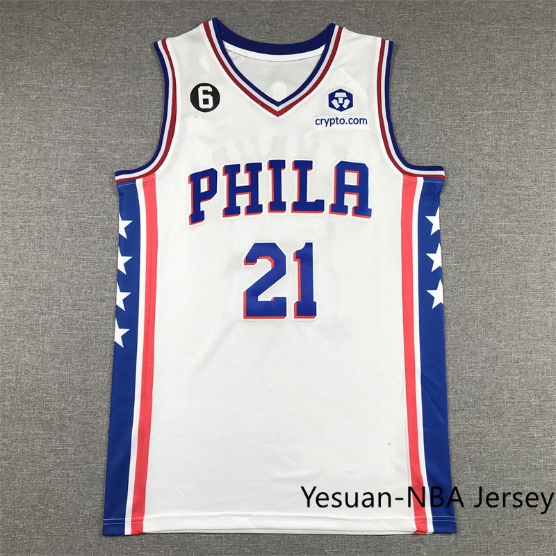 Costurada Camisa Masculina Philadelphia 76ers Joel Embiid branco NBA Masculina De Basquetebol Jersey