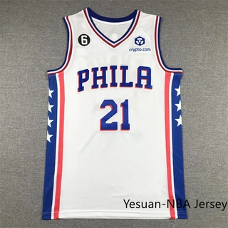 Costurada Camisa Masculina Philadelphia 76ers Joel Embiid branco NBA Masculina De Basquetebol Jersey