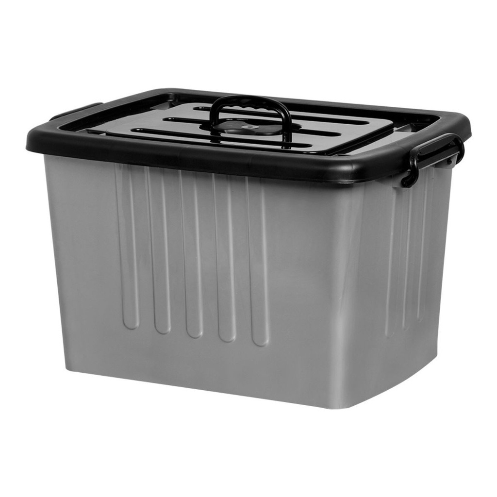 Caixa Container Sem Rodinhas Com Tampa e Trava Cinza/Preto 38,2 Litros ...