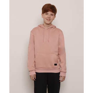 Blusão Moletom Juvenil Básico Com Capuz Rosa Claro