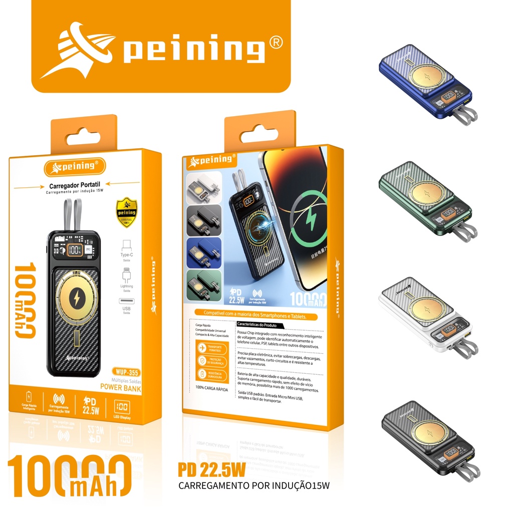 Peining Carregador Portátil Power Bank 10.000 Turbo Com Iinduçao