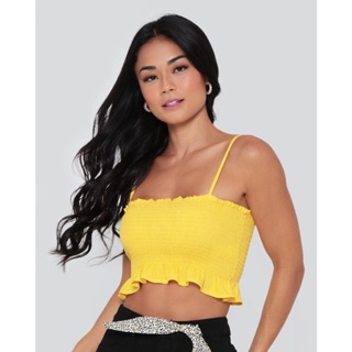 Regata Cropped Feminina Lastex Amarela