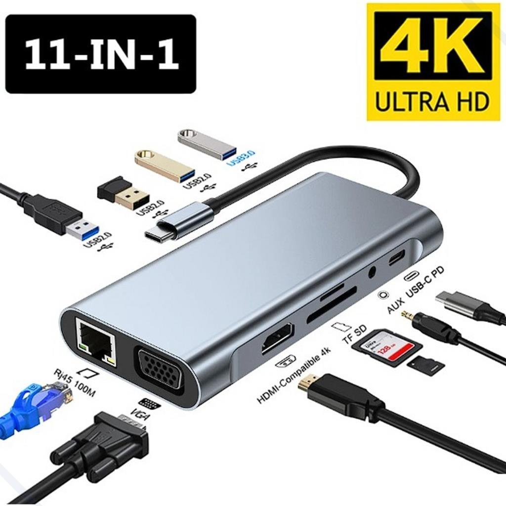 Hub Adaptador Multiportas 10 Em 1 Tipo C Hdmi Vga Sd Tf Ethernet Usb 3. ...