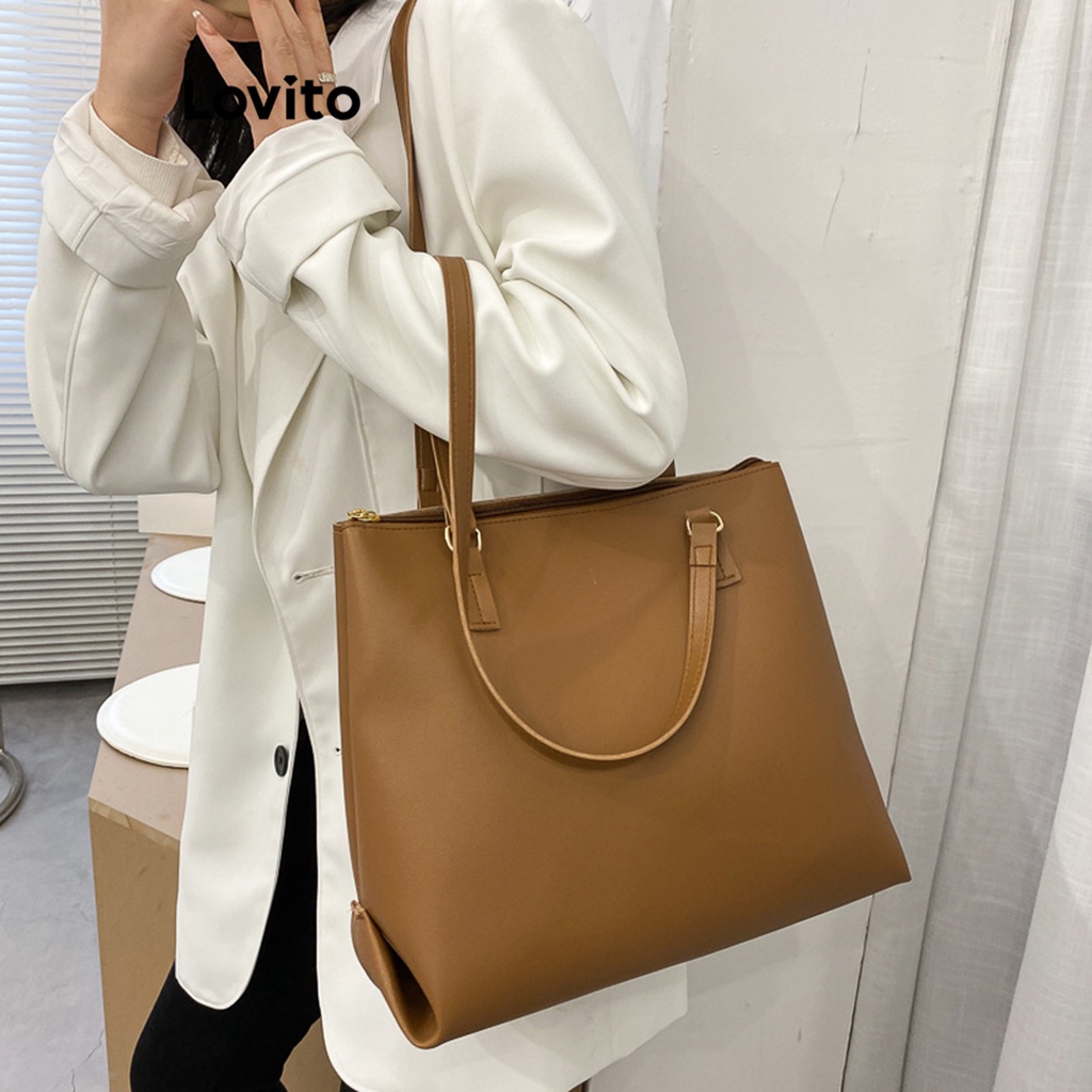 Lovito Bolsa Básica Casual para Mulheres LFA05166 (Marrom/Preto)