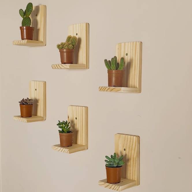 Kit 6 Mini Prateleiras - Suporte de Madeira Pinus