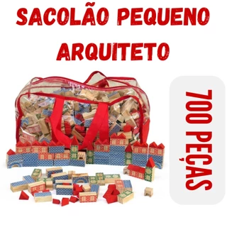 Sacolão Engenheiro 700 Peças de Madeira Blocos de Montar Jogo Clássico Futuro Arquiteto Educativo