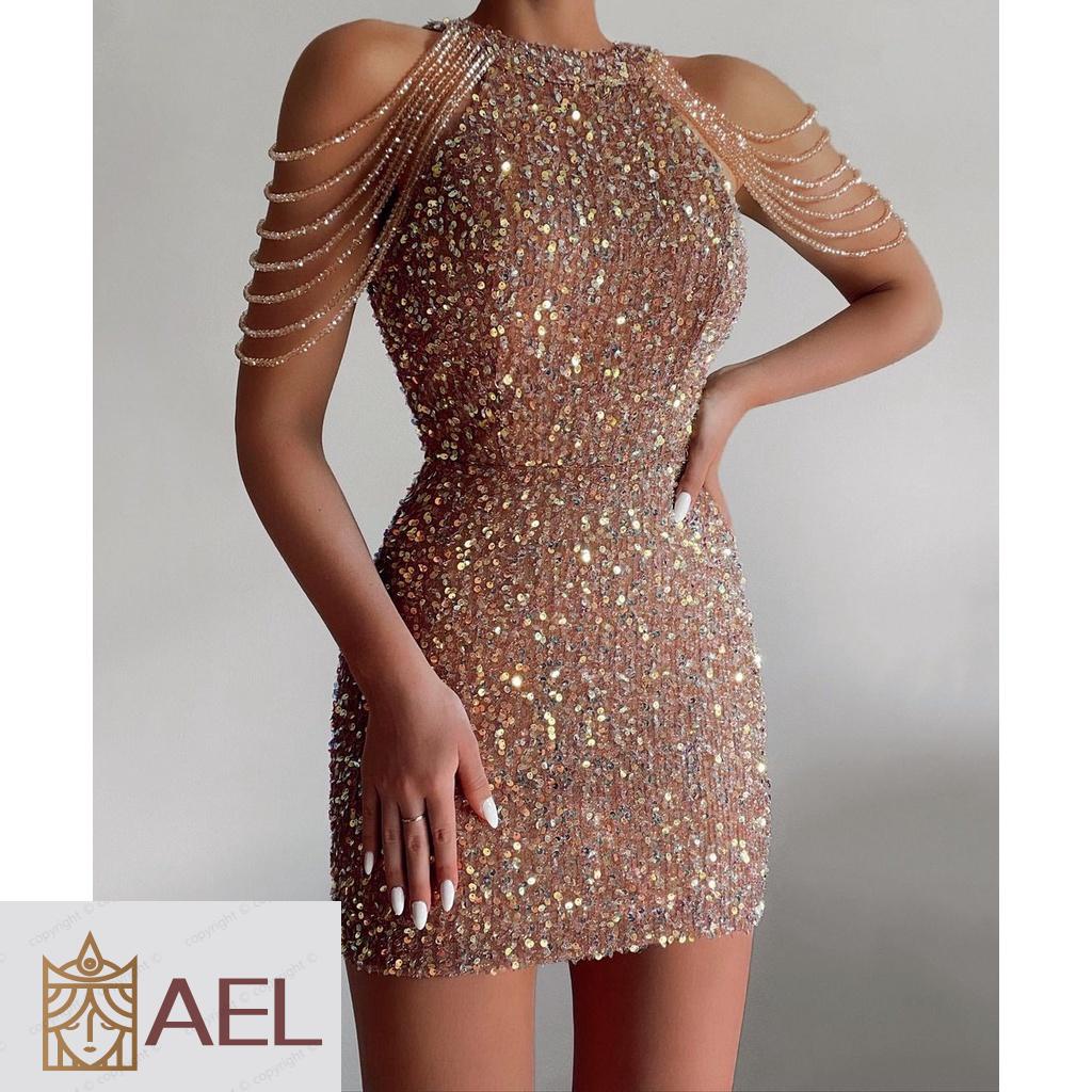 Cristal Com Franjas Sexy Moderno/Lantejoulas/Vestido Europeu/Americano