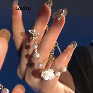 Lovito Pulseira Casual Feminina De Flores Lisas Com Strass E Laço De Camélia LFA10283