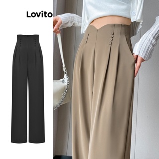 Lovito Calças Plissadas Lisas Elegantes Para Mulheres L74ED217