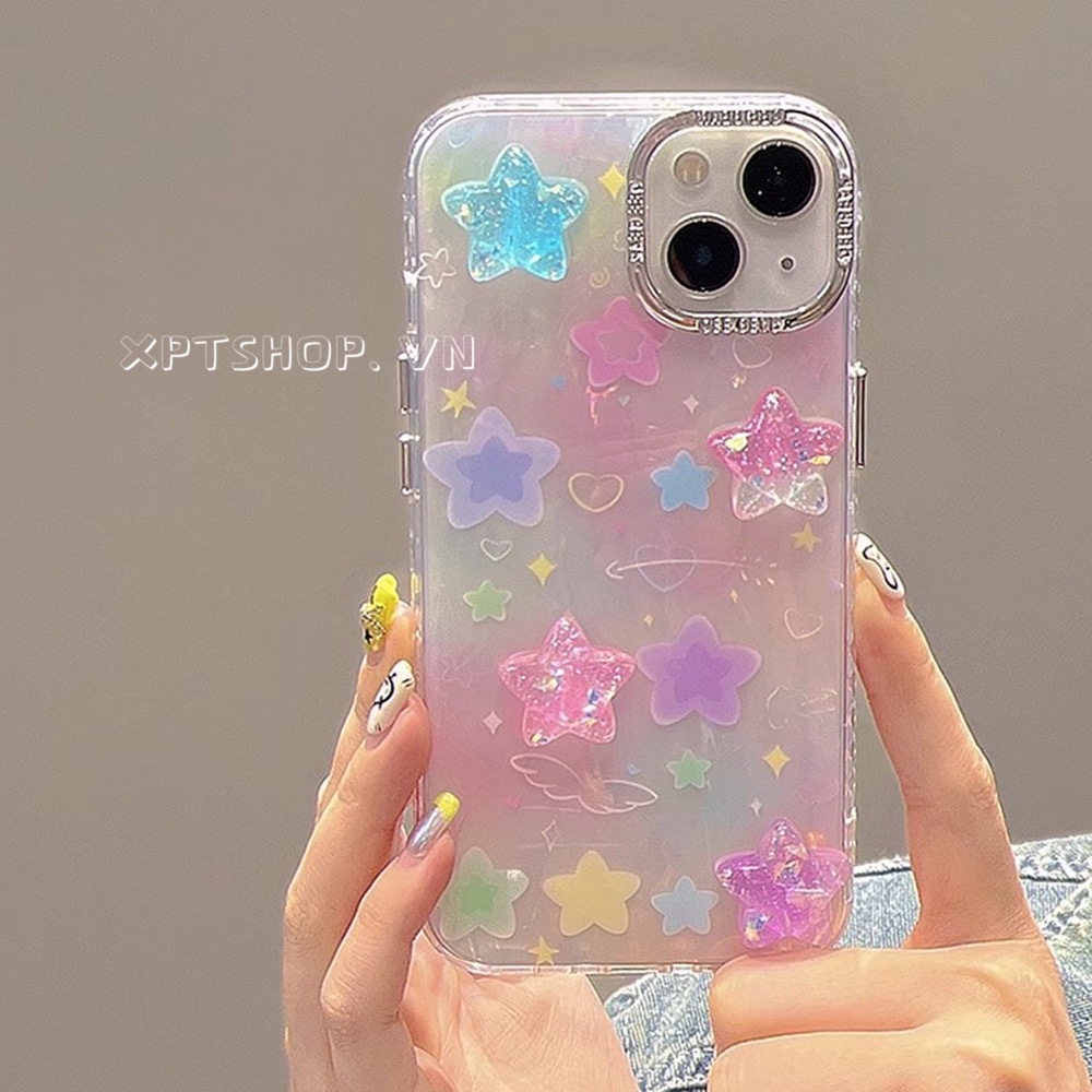 Capa De Celular Estampada Estereoscópica Estrela Laser Para iPhone 15 Pro Max 14 13 12 11 Cobertura Completa Anti-Impacto Acrílico Protetora