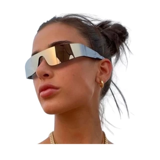 Óculos de Sol Prateado Futurista Estiloso Espelhado Unissex