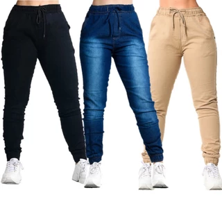 Calças Feminina Jogger Punho Bolso Elastano Estilosas fashion