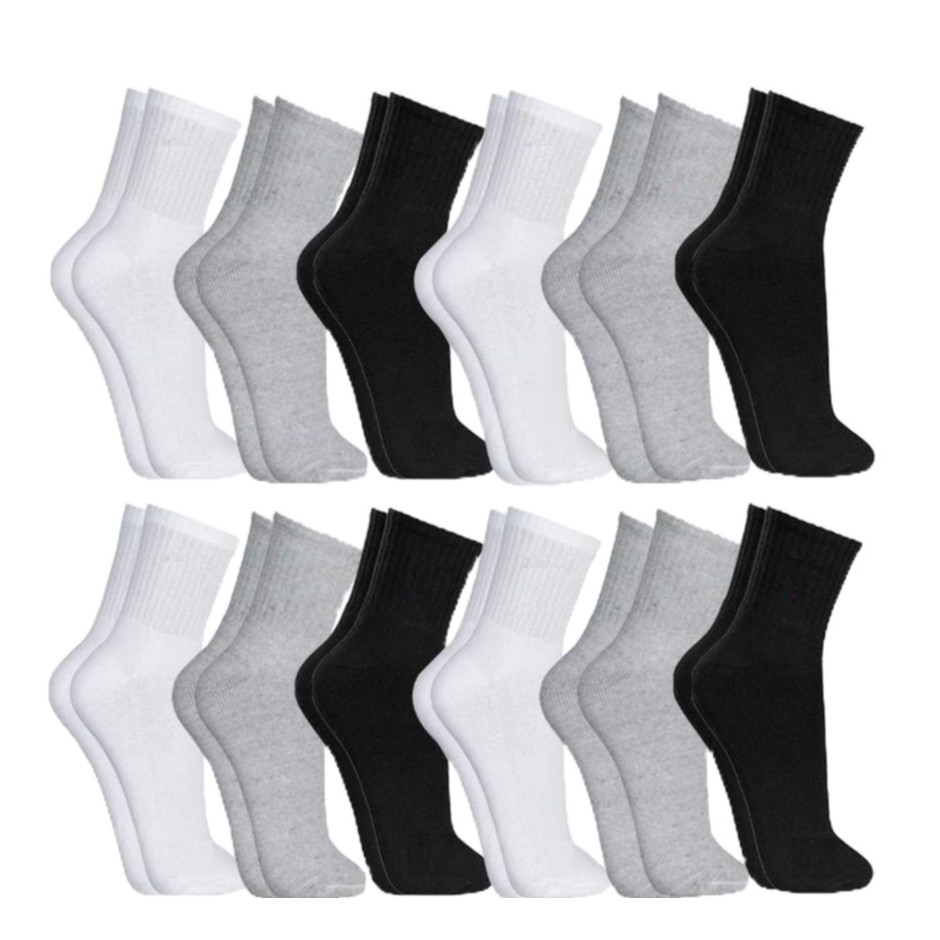 Kit 12 Pares Meias Cano Alto Algodão Unissex 36-42