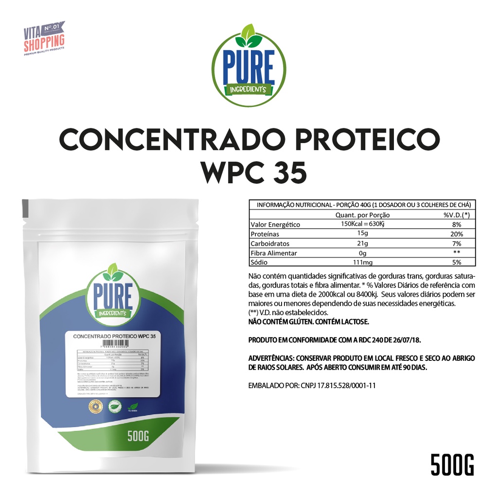 Whey Protein Concentrado 500g 100% Puro Pure Ingredient’s