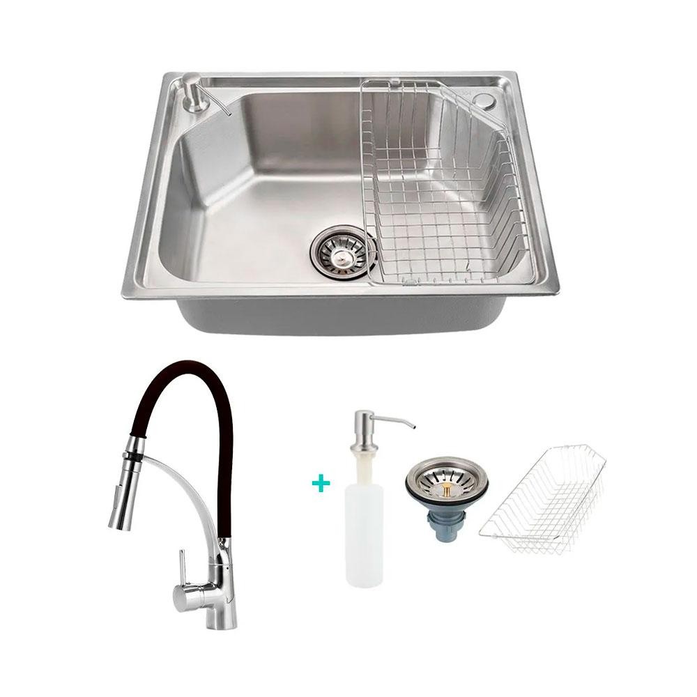 Cuba para cozinha com acessórios Guarani e Torneira misturador monocomando gourmet preta Solimoes Pingoo