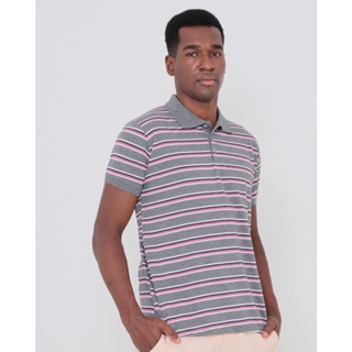 Polo Masculina Estampa Listrada Mescla Cinza