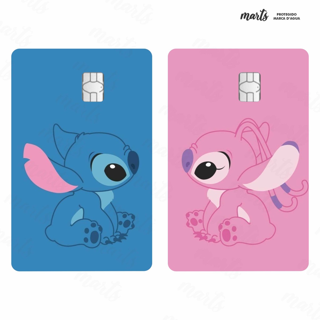 2 Adesivos Película Lilo Stitch Casal Cartão de Crédito
