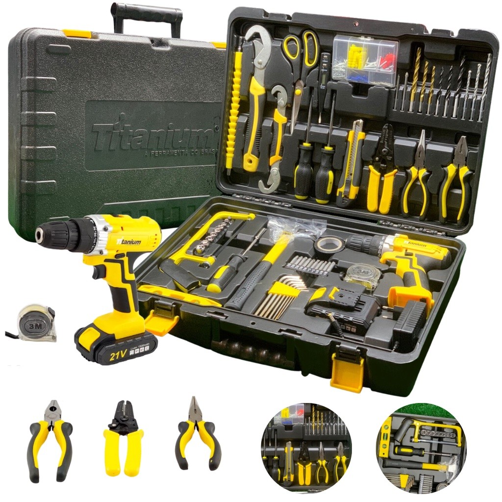 Kit Furadeira Parafusadeira 3/8" a Bateria 21V com 299 Peças