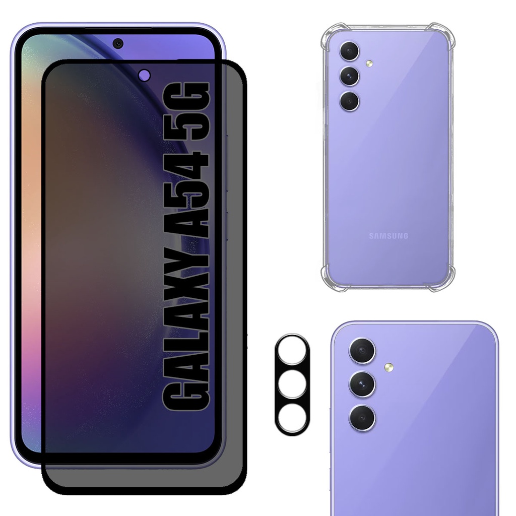 Kit Para Galaxy A54 5g | Película de Privacidade 3D - Capa Anti Shock - Película da Câmera 3D