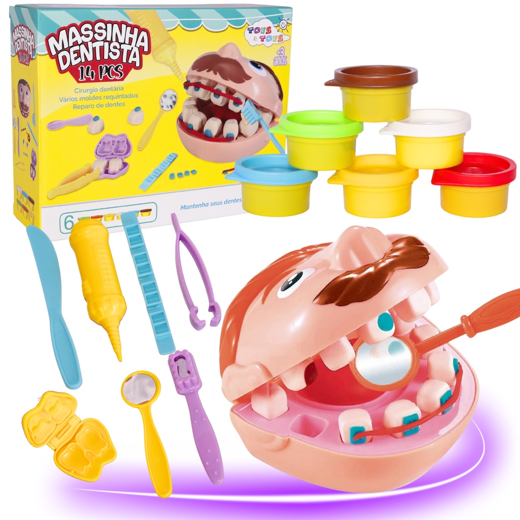 Conjunto Massinha Brincando de Dentista Brinquedo Infantil Massa de ...