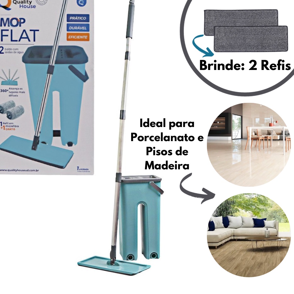 Rodo Mop Flat com Balde Lava E Seca Profissional Ideal para Porcelanato ...