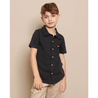 Camisa Infantil Manga Curta Listras Piquet Preto