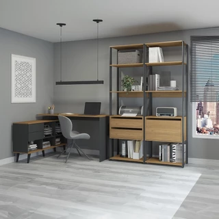 Kit Escritório Completo Mesa Estante 3 Peças MDP Cinza 0747 MENU