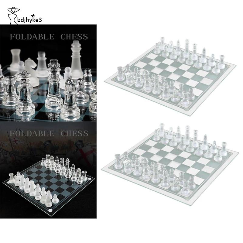 Mibee Jogo de xadrez de vidro internacional conjunto de tabuleiro de xadrez  de 10e presente de jogo de xadrez de 32 peças de vidro transparente para  crianças adultos : : Brinquedos e