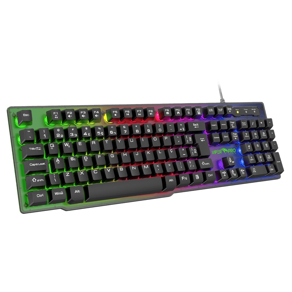 Teclado Gamer Viper Pro Naja Semi Mecânico RGB Retroiluminado ABNT2 Preto