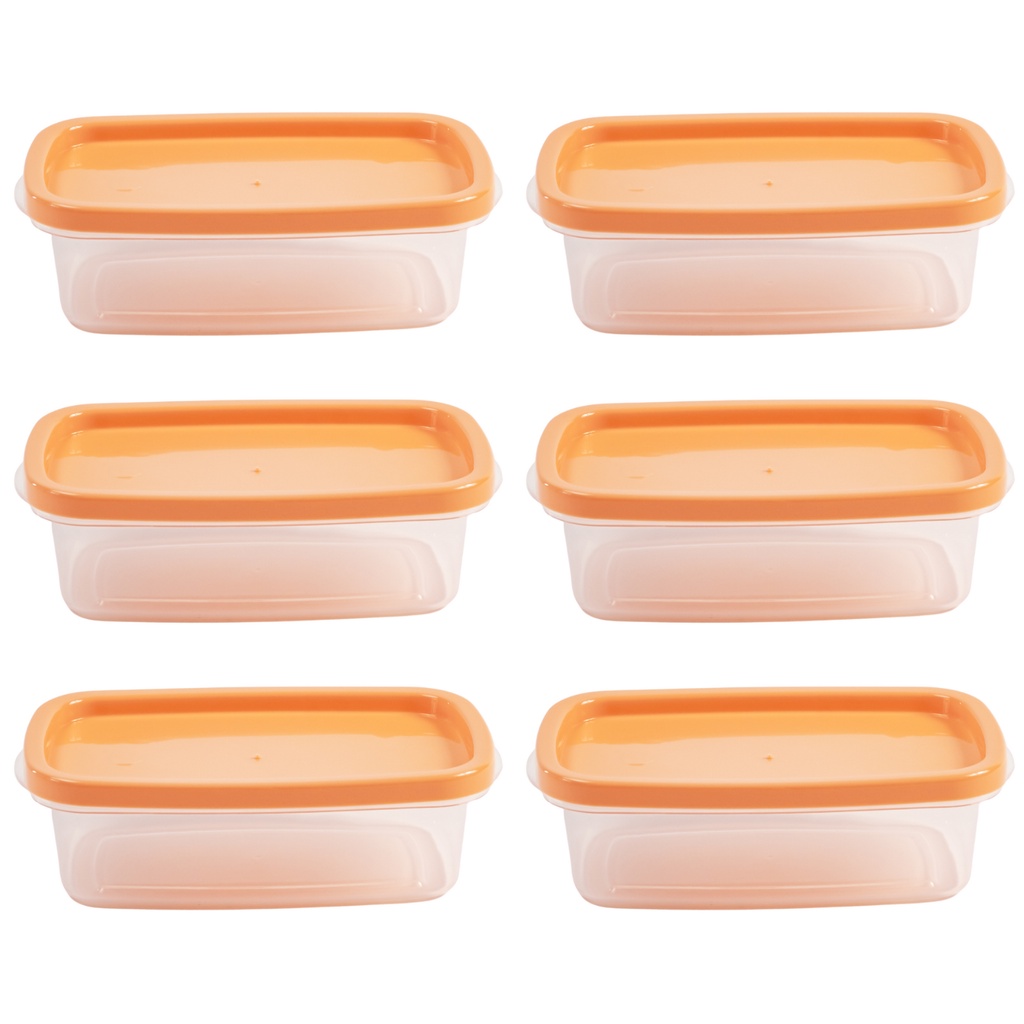 Kit 6 Potes Plásticos Retangulares Transparente Varias Cores com Tampa Freezer Microondas Porta Alimento Rischioto 380ml