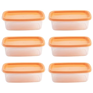 Kit 6 Potes Plásticos Retangulares Transparente Varias Cores com Tampa Freezer Microondas Porta Alimento Rischioto 380ml