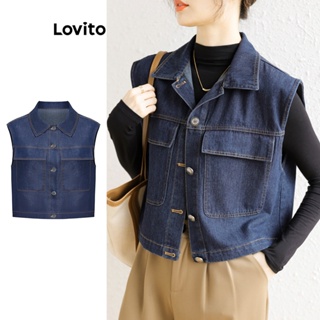 Lovito Top Jeans Casual Com Botão De Bolso Liso Para Mulheres L74ED003