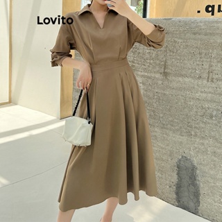 Lovito Vestido Drapeado Liso Elegante Para Mulheres LNE41115