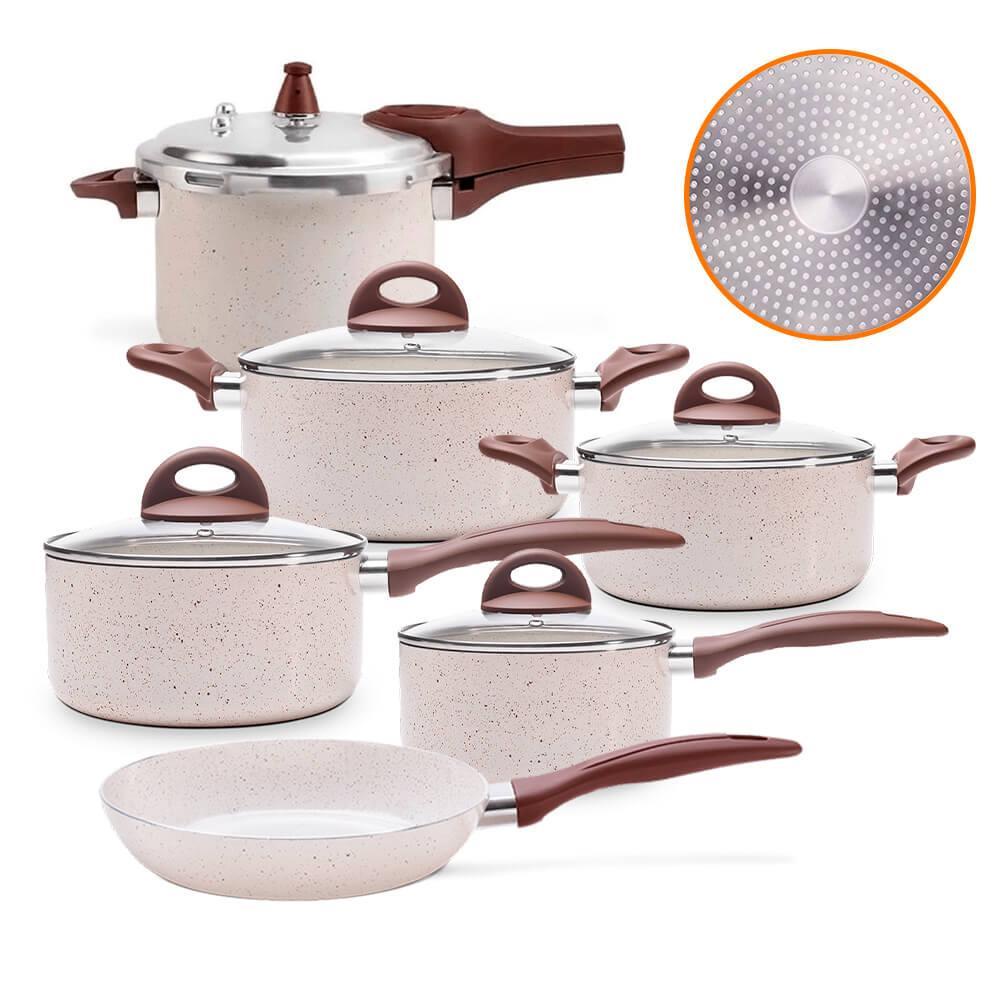 Conjunto De Panelas De Indução Com Panela De Pressão Ceramiclife Vanilla 6 Peças – Brinox