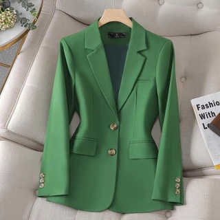 S-4XL Casaco Blazer Mulher Botões Manga Longa Primavera Outono Moda Casual Elegante Negócios Slim Escritório Formal Fato De Trabalho Outwear Plus Tamanho Preto Bege Vermelho Verde